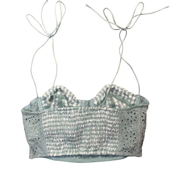 Urban Outfitters Gingham Eyelet Crop Top Size Small Tie-Back Bralette Corset - Picture 3 of 10